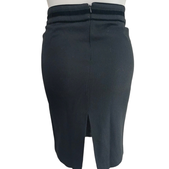 Zara Black Wool Blend Skirt Suit Belted Jacket Velvet Trim Sz Small - Picture 7 of 10